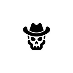 Fototapeta premium Black silhouette of skull wearing a cowboy hat