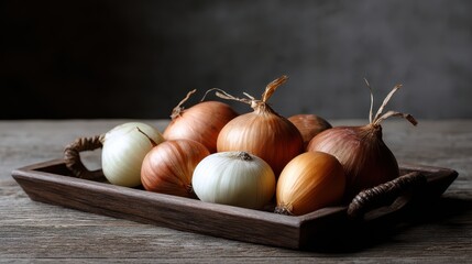 Natural Light Food Photo of Onions on Wood