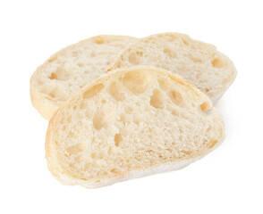 Pieces of tasty fresh ciabatta isolated on white