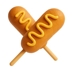 3D corn dogs with mustard drizzle