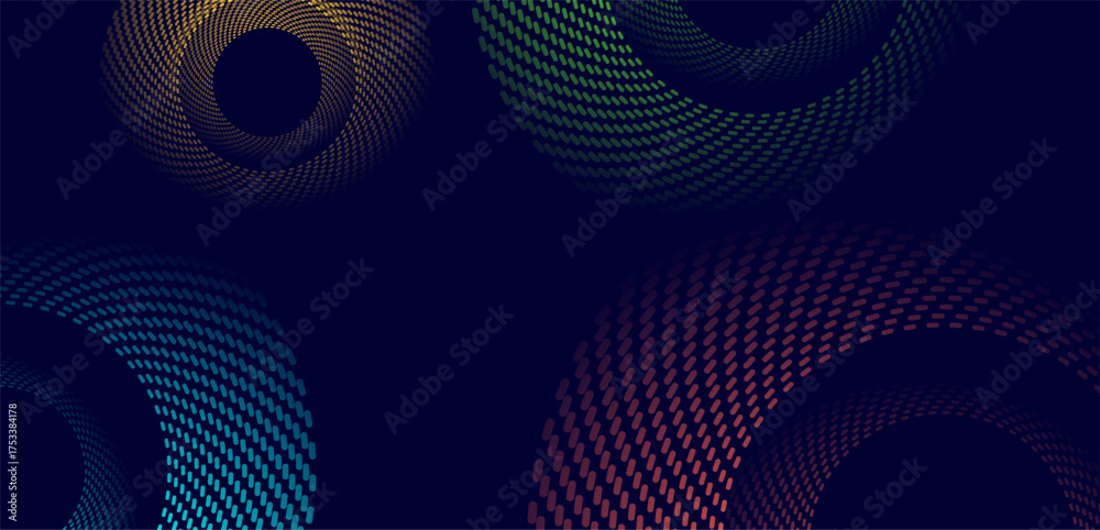 Wall mural colorful circular and spiral dotted lines abstract tech geometric background. vector futuristic mini