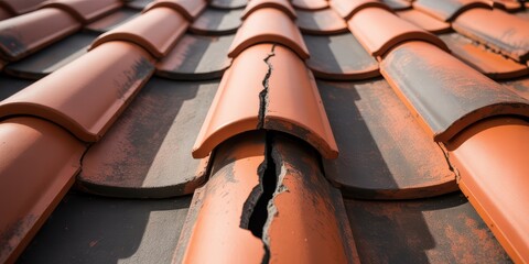 Cracked Clay Roof Tile Close Up