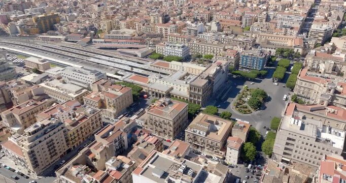 Aerial view of Palermo Central Station, Sicily, Italy. It is located on Julius Caesar Square in the city's historic center.
