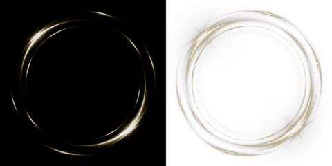 Elegant gold circular light overlay on contrasting black and white backgrounds, perfect for enhancing designs, invitations, and creative projects with a touch of sophistication and style