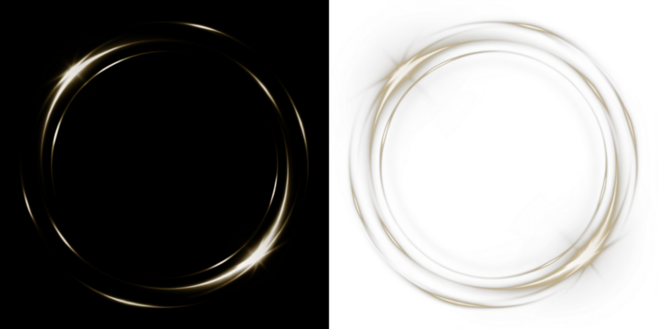 Elegant gold circular light overlay on contrasting black and white backgrounds, perfect for enhancing designs, invitations, and creative projects with a touch of sophistication and style