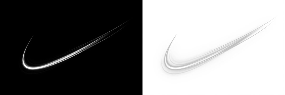 Dynamic abstract png overlay featuring sleek curved lines on contrasting black and white backgrounds, ideal for modern design projects and creative applications with copy space - Powered by Adobe