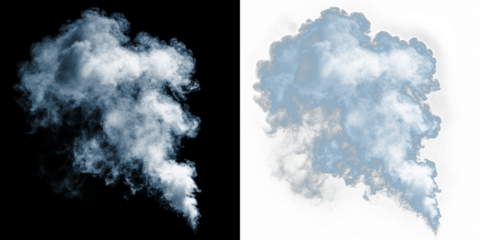 Smoke overlay in two contrasting styles, one on black background and the other on white, showcasing texture and depth for creative design applications