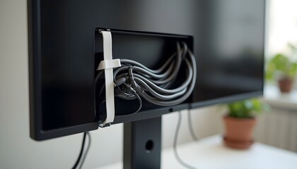 Organized Cable Management System Behind a Modern Television Screen.