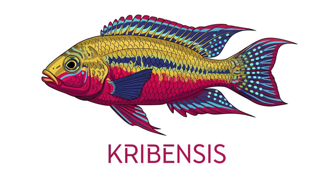 Colorful Kribensis Cichlid Fish Illustration
