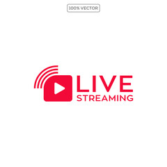 Flat Design Live Stream Button, Red Circle Icon Vector Illustration on Transparent Background