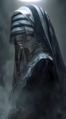 A haunting Slavic nun stands in silence, her presence bridging faith, myth, and the darker side of spirituality.
