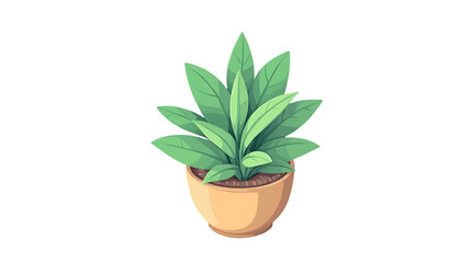 Green Potted Plant with Large Leaves in Beige Pot on Transparent Background