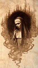 A haunting Slavic nun stands in silence, her presence bridging faith, myth, and the darker side of spirituality.