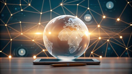 Global network technology glowing earth digital connection future concept