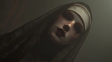 A haunting Slavic nun stands in silence, her presence bridging faith, myth, and the darker side of spirituality.