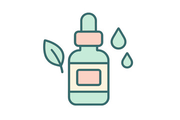 Obraz premium Minimalist flat design natural cosmetic dropper bottle with leaf and liquid drops