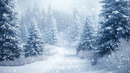 pine forest with snow in winter