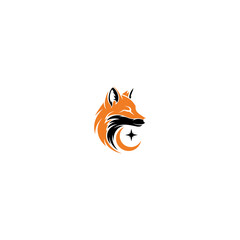 Orange fox head in profile with a star/crescent design