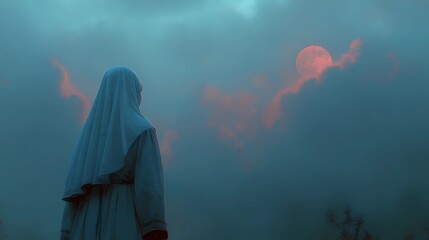 Gothic-style Slavic nun captured in dim ambience, evoking themes of devotion, solitude, and eerie grace.