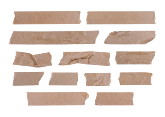 Set old brown masking kraft paper tape materials set used for graphic design banner retro vintage style isolated on transparent background or png file.