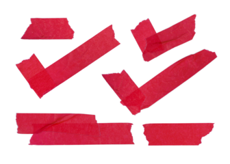 Set Old Red masking crepe paper tape materials set used in form of check mark and overlapping for graphic design banner retro vintage style isolated on transparent background or png file.