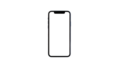 Portrait view of a modern smartphone with a blank, bright white screen, on a black background