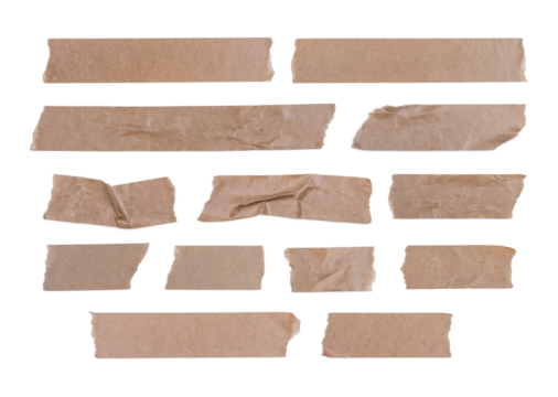 Set old brown masking kraft paper tape materials set used for graphic design banner retro vintage style isolated on transparent background or png file.