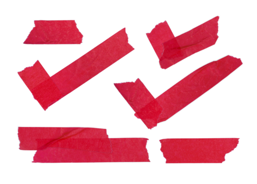 Set Old Red masking crepe paper tape materials set used in form of check mark and overlapping for graphic design banner retro vintage style isolated on transparent background or png file.