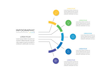 Modern infographic template. Creative circle element design with marketing icons. Business concept with 5 options, steps, sections.