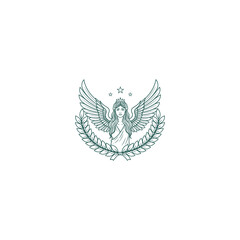 Winged woman with crown encircled by laurel wreath outline