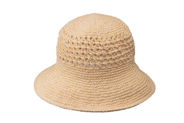 Straw summer hat with isolated on white background.