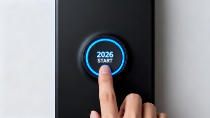 Finger pressing illuminated start button