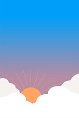 背景素材　朝焼けの空に浮かぶ雲と太陽