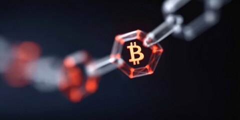 blockchain gold token: blockchain algorithm visualized with golden geometric patterns, decentralized gold currency