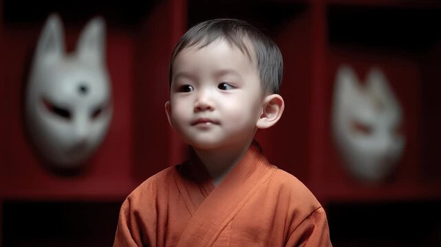 Eastern Cultural Heritage Child in Hanfu with Firm Gaze