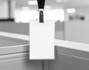Blank id badge hanging in a cubicle office space