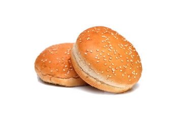 Delicious hamburger buns close up isolated on white.