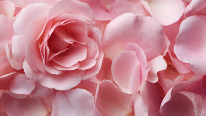 Obraz premium Abstract background soft pale baby pink rose petals wallpaper. An abstract background of a closeup view of beautiful soft color, pale baby pink rose petals of a flower that has fully opened and in ful