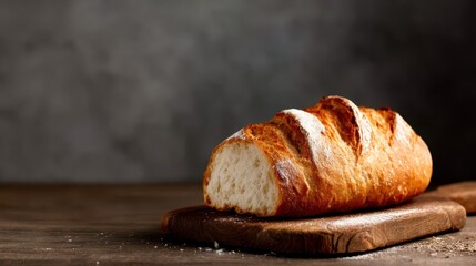 A beautifully baked loaf of artisanal bread rests on a wooden cutting board, embodying the joy of cooking and the warmth of homemade meals.