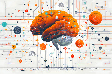Artificial Intelligence and Brain Network Concept – Digital Thinking, Neural Connections, Data Processing, Cognitive Science, Information Flow, Machine Learning and Mental Complexity Illustration