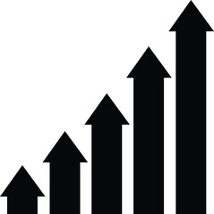 Fototapeta premium Black upward pointing arrows of increasing size on white background growth increase