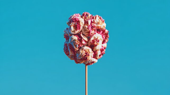 Ice cream cactus on a stick against a blue background. Minimal summer collage combining diet concept and contemporary art creativity.