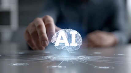 Professional analyzing holographic brain interface, visualizing cutting edge artificial intelligence technology and futuristic digital interaction for business strategy and scientific innovation - Powered by Adobe