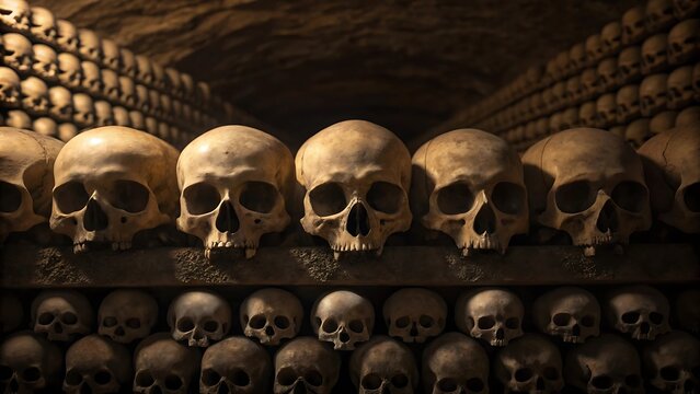 Paris catacombs skulls and bones eerie artistic display