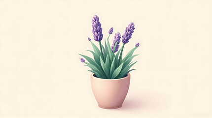 Lavender Plant in Pink Pot on Light Background for Home Decor or Botanical Design