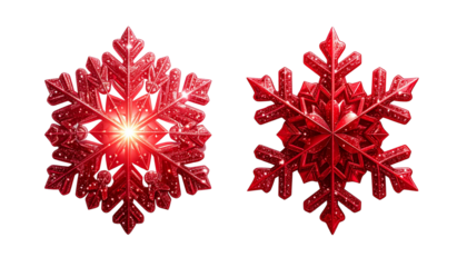 Shiny red snowflake holiday ornament design element isolated on transparent background