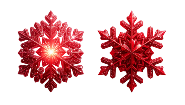 Shiny red snowflake holiday ornament design element isolated on transparent background - Powered by Adobe
