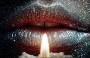 Obraz premium Glittering lips reflecting light from candle flame