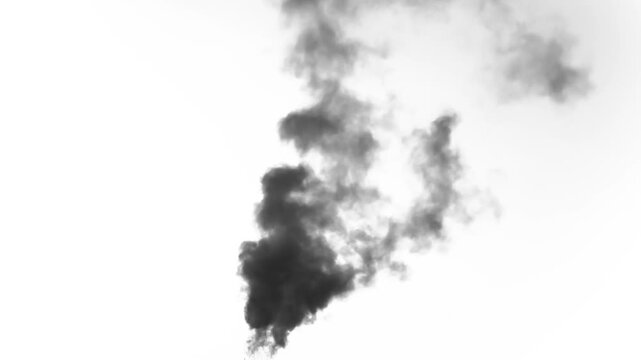 Smoke of Fire after the Attack. Black smoke rises from a large burning object. Ideal for simulating burned equipment and buildings in the middle distance from the camera