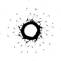 Black ink circle with splash on white background